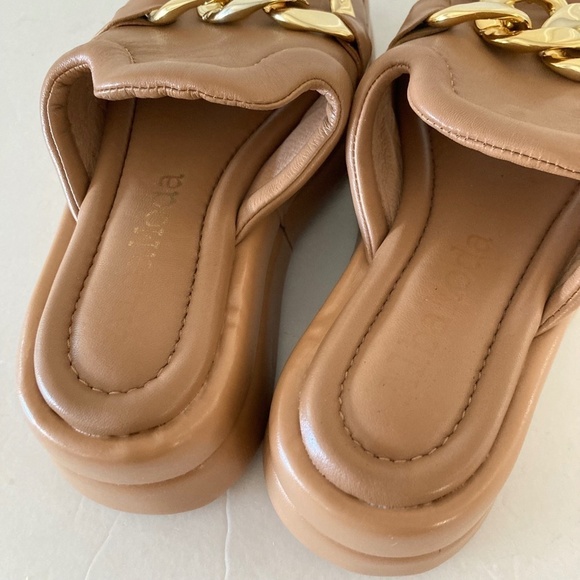Alba Moda Anthropologie Brown Leather Gold Hardware Platform Slide Sandals Sz 36 - Picture 5 of 6